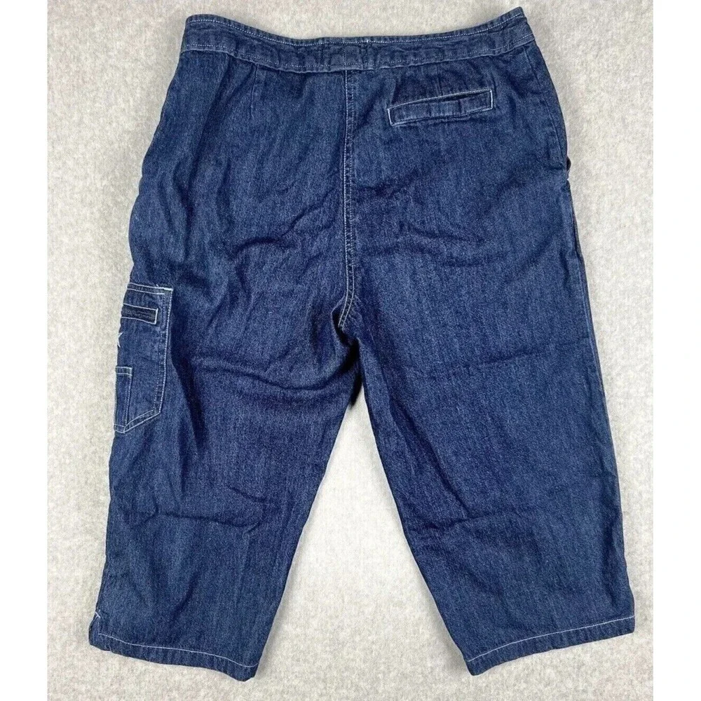 Girl Star Girls 9/10 Blue Cargo Capri Jeans Relaxed Wide Leg Utility Denim